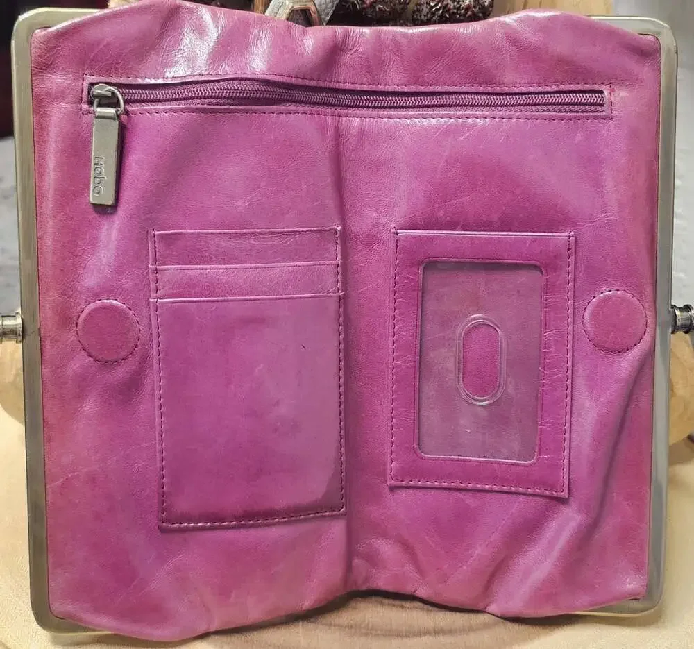 Hobo International Lauren Purple Mulberry Embroidered Leather Clutch Wallet